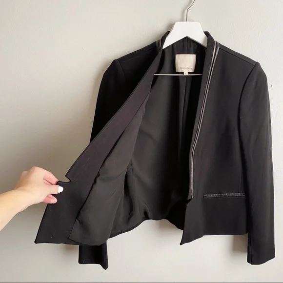 Rebecca Taylor Twill and Leather Tuxedo Blazer in Black - Picture 4 of 7